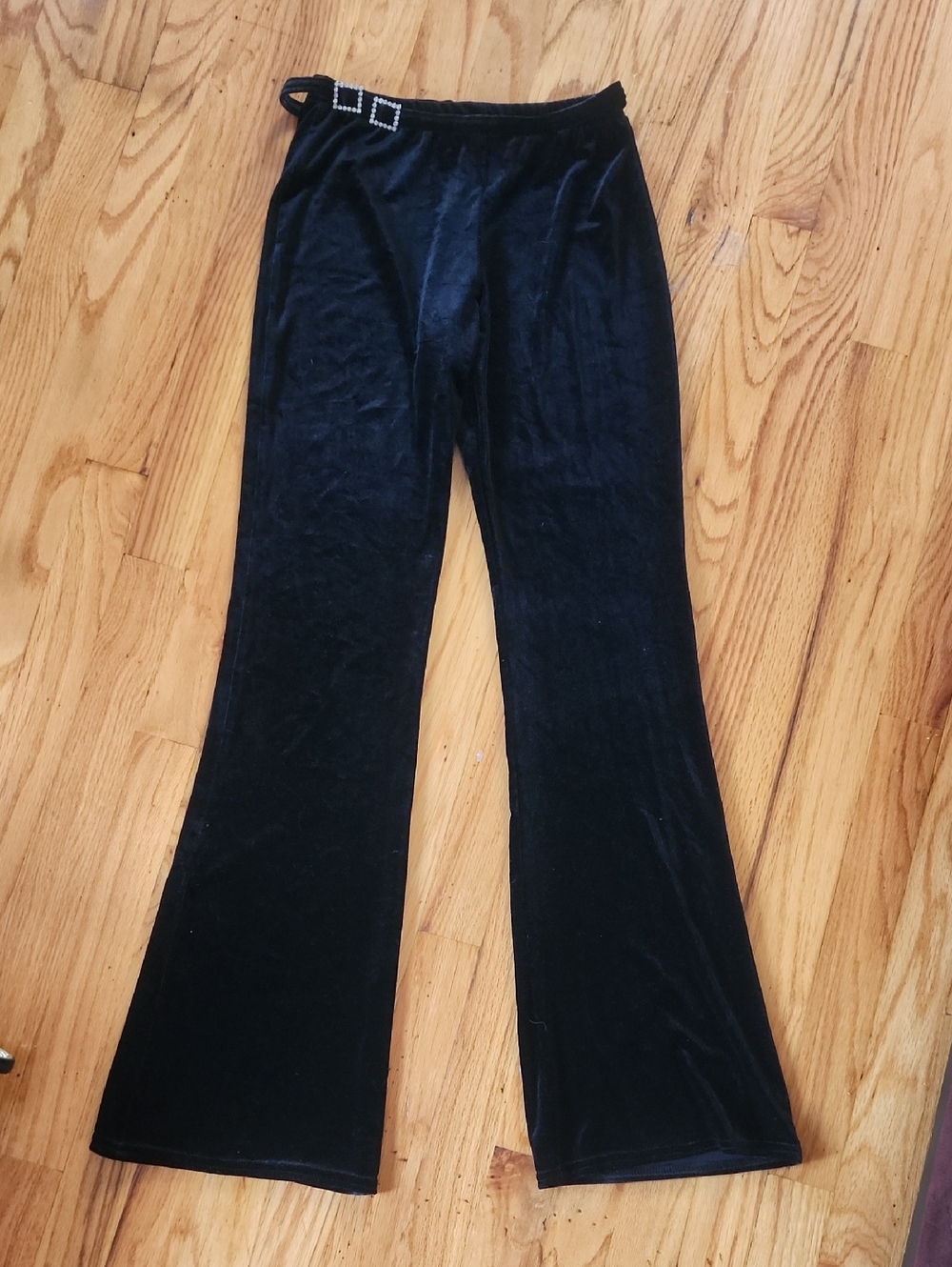 Kellé Black Velvet Flare Pants With Rhinestone Belt- Size Sm